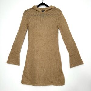 Goblincore Tan Mohair Blend Hooded Knit Dress Hobbit Earthy Forestcore Cottage